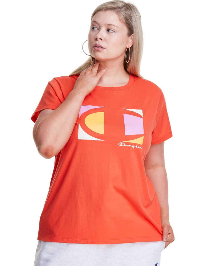 Champion T-Shirt Dames - Oranje - Plus Classic Embroidered C Logo ( 425981-UPI )